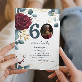 Convite 60ª Festa de aniversário e rosas vermelhas e azul