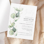 Convite 60ª Festa de aniversário Eucalyptus Greenery Scrip<br><div class="desc">Pode ser uma festa surpresa ou outra década especial alcançada. Este 60º convite de aniversário com eucalipto verde design com tipografia popular moderna pode ser facilmente editado para comemorar qualquer aniversário ou aniversário. Você pode alterar o texto, os detalhes do aniversário e a cor de fundo clicando no botão "Personalizar"...</div>