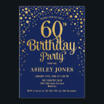 Convite 60ª Festa de aniversário - Marinho e Dourado<br><div class="desc">60º Convite de aniversário. Design elegante em azul marinho e ouro brilhante falso. Possui fonte de script na moda e confetti. Envie-me uma mensagem se precisar de idade personalizada.</div>