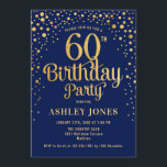Convite 60ª Festa de aniversário - Marinho e Dourado<br><div class="desc">60º Convite de aniversário. Design elegante em azul marinho e ouro brilhante falso. Possui fonte de script na moda e confetti. Envie-me uma mensagem se precisar de idade personalizada.</div>