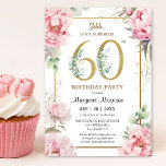 Convite 60ª Festa de aniversário, Peony Elegant Floral Ros<br><div class="desc">Celebre o marco de 60 anos em estilo com o nosso elegante "60º Convite Floral Elegante Elegante de Peony Rosa Rosa Elegante, Festa de aniversário!" Perfeito para uma memorável 60ª festa de aniversário. Ordene seu dia de hoje e faça sua celebração realmente especial! Note-se que os efeitos Dourados de brilho...</div>
