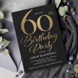 Convite 60ª Festa de aniversário Preta e Dourada<br><div class="desc">60º convite de aniversário em preto e ouro</div>