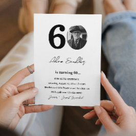 Convite 60ª Festa de aniversário, preto e branco