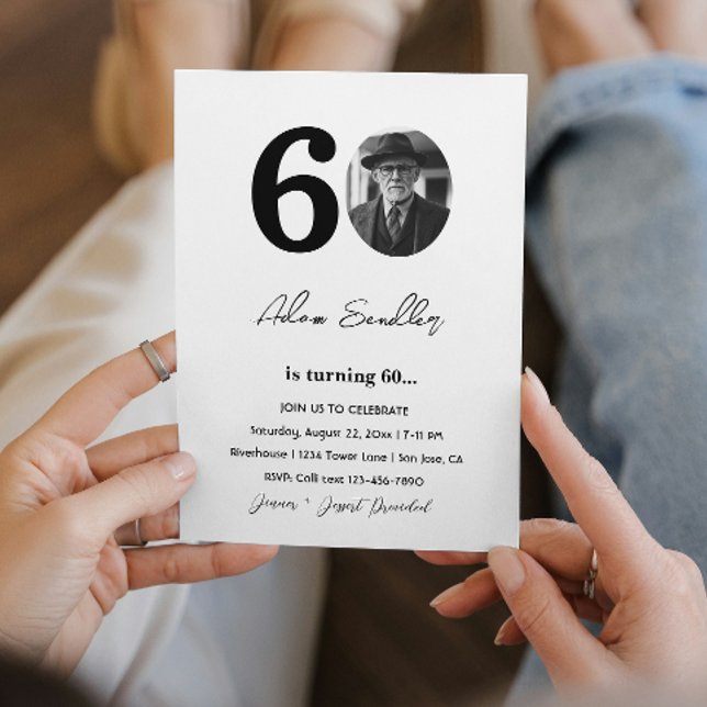 Convite 60ª Festa de aniversário, preto e branco (Criador carregado)