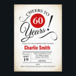 Convite 60ª Festa de aniversário - Preto Vermelho Branco<br><div class="desc">60º Convite de aniversário em Preto Branco Vermelho com fundo retrocreto. Até 60 anos! Pode ser personalizado em qualquer ano. Envie-me uma mensagem se precisar de mais personalização.</div>
