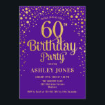 Convite 60ª Festa de aniversário - Roxo e Dourado<br><div class="desc">60º Convite de aniversário. Design elegante em roxo real e ouro brilhante. Possui fonte de script na moda e confetti. Envie-me uma mensagem se precisar de idade personalizada.</div>
