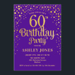 Convite 60ª Festa de aniversário - Roxo e Dourado<br><div class="desc">60º Convite de aniversário. Design elegante em roxo real e ouro brilhante. Possui fonte de script na moda e confetti. Envie-me uma mensagem se precisar de idade personalizada.</div>