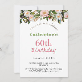 Convite 60ª Festa de aniversário Tarde Tea Floral Bonito