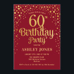 Convite 60ª Festa de aniversário - Vermelho e Dourado<br><div class="desc">60º Convite de aniversário. Design elegante em vermelho e ouro brilhante. Possui fonte de script na moda e confetti. Envie-me uma mensagem se precisar de idade personalizada.</div>