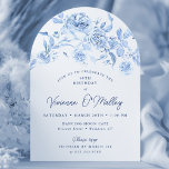 Convite 60ª Forma de Arco Floral Azul Festa de aniversário<br><div class="desc">Elegante poeirento rosa floral azul 60º aniversário convite de forma de arco.</div>