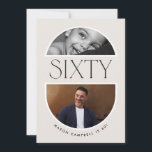 Convite 60ª fotografia de arco simples festa de aniversári<br><div class="desc">60º convite de aniversário simples moderno multi-arco 60º. Design de tipografia bege moderna elegante.</div>
