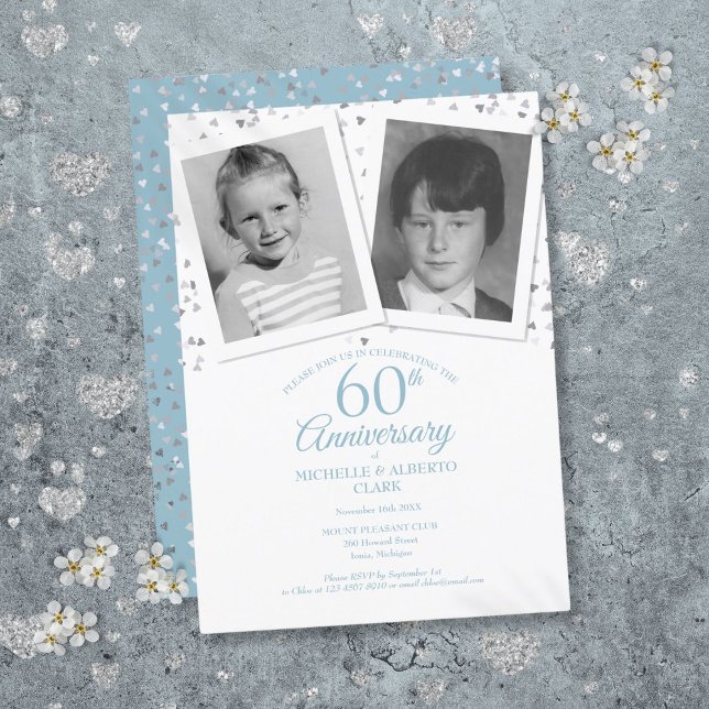 Convite 60ª Fotos de Criança do Casamento de Diamante (60th Diamond Wedding Anniversary Child Photos Invitation)