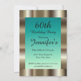 Convite 60ª Frame Dourado do Teal da Festa de aniversário