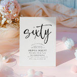 Convite 60ª Tipografia de Script Moderno de Festa de anive<br><div class="desc">Este design moderno, preto e branco apresenta a palavra "sessenta" em uma caligrafia estilo script e uma tipografia moderna, elegantemente espaçada, compreendendo fontes clássicas de serifa. Os convites se invertem a um delicado padrão de triângulo repetitivo em cinzas pretas e cromáticas. Adequado para homens ou mulheres. Escolha entre convites Zazzle...</div>