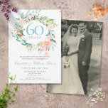 Convite 60º | 75.º Aniversário, Rosas Fotográficos de Casa<br><div class="desc">60º ou 75º aniversário de casamento convite com uma delicada cor d'água floral verde-terreno. Personalize com suas informações especiais sobre diamante ou aniversário de platina. O reverso mostra o fazer da sua foto de casamento como um bom guardião para os seus hóspedes. Projetado por Thisnotme©</div>