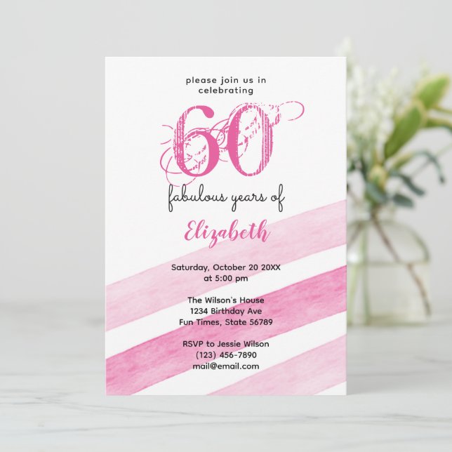 Convite 60º aniversário 60 anos fabulosos PINK (Em pé/Frente)