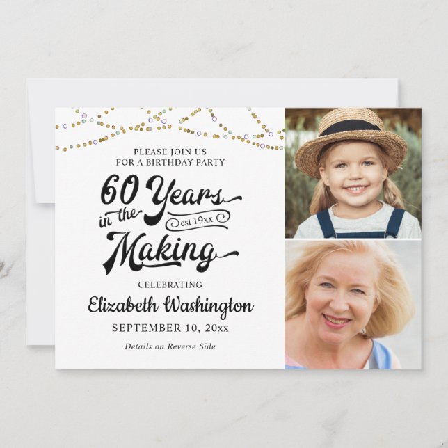 Convite 60º aniversário 60 ANOS NO FAZER Negro Dourado (Frente)