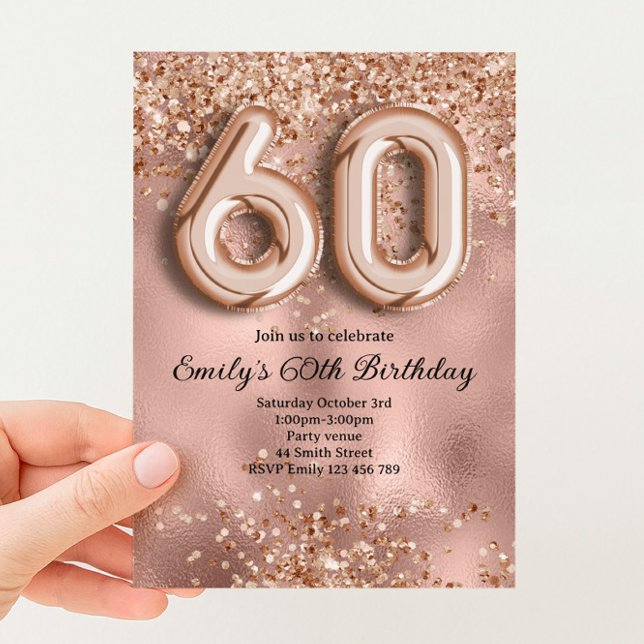 Convite 60º Aniversário Brilho Dourado Rosa (Criador carregado)