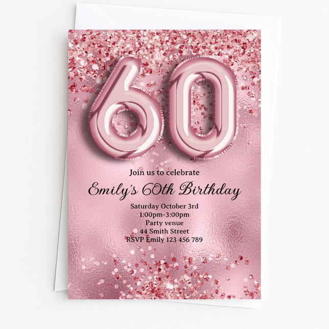 Convite 60º Aniversário Brilho Rosa (Criador carregado)