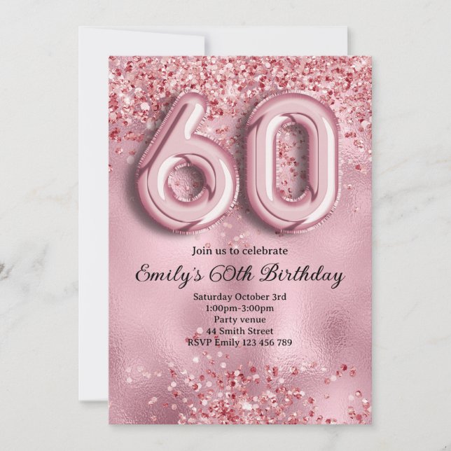 Convite 60º Aniversário Brilho Rosa (Frente)