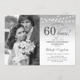 Convite 60º Aniversário com Foto - Branco Prata