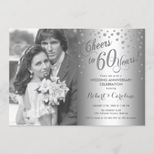 Convite 60º Aniversário com Foto - Diamante Prata