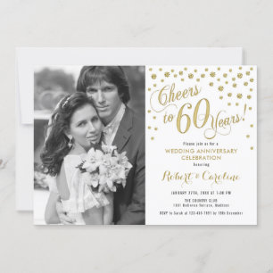 Convite 60º Aniversário com Foto - Dourado Branco