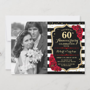 Convite 60º Aniversário com Foto - Dourado Preto Vermelho