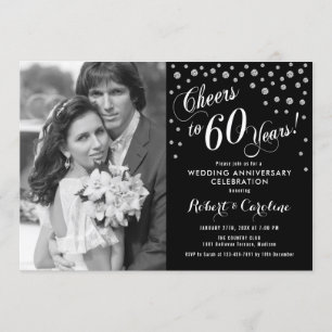 Convite 60º Aniversário com Foto - Preto e Prata Branco