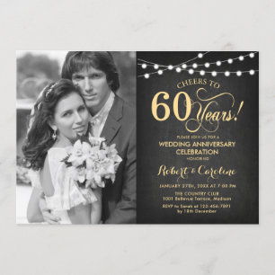 Convite 60º Aniversário com Foto - Quadro Negro e Dourado