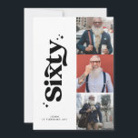 Convite 60º Aniversário convida uma fotografia simples e m<br><div class="desc">60º Aniversário convida o moderno e mínimo design de multifotografia a preto e branco.</div>