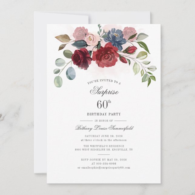 Convite 60º aniversário da Festa de aniversário Floral de  (Frente)