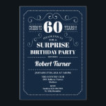Convite 60º aniversário da Surpresa - Marinho Azul<br><div class="desc">Surpresa 60º Aniversário Convite Elegante marinho azul e branco. Até 60 anos! Pode ser personalizado para mostrar qualquer idade!</div>