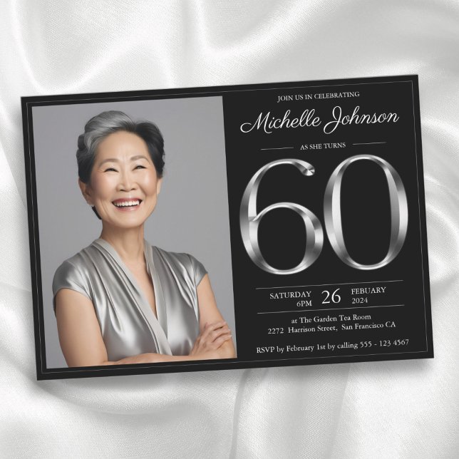 Convite 60º aniversário de Black and Silver (Black and Silver 60th Birthday Invitation)