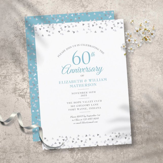 Convite 60º Aniversário de Bodas de Diamante Corações de A (60th Diamond Wedding Anniversary Love Hearts Invitation)
