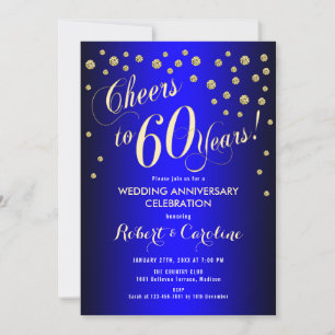 Convite 60º Aniversário de Casamento - Azul Real e Dourado