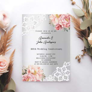 Convite 60º aniversário de casamento das florais cor-de-ro
