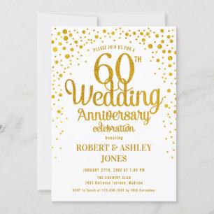 Convite 60º Aniversário de Casamento - Dourado e Branco