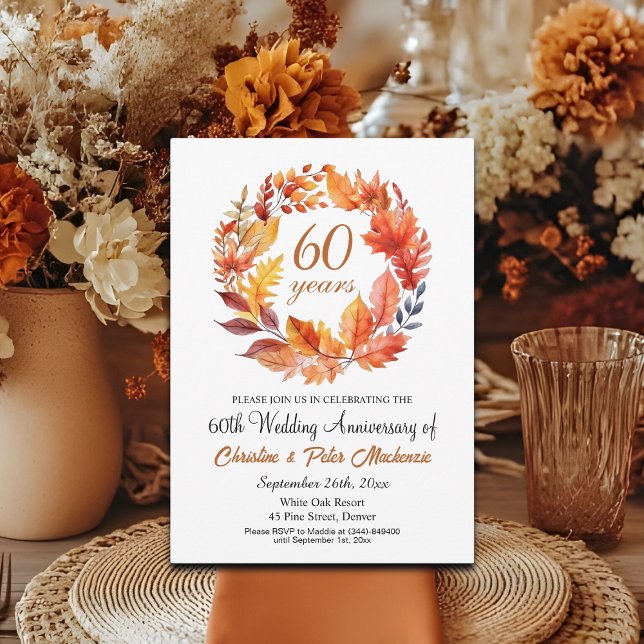 Convite 60º aniversário de casamento Fall Floral Garland (Criador carregado)