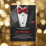 Convite 60º aniversário de Tuxedo preto e vermelho<br><div class="desc">Comemore em estilo com este Convite de Aniversário de Tuxedo Negro e Vermelho, exuando elegância e sofisticação. Os elegantes antecedentes negros e os sotaques deram o tom para um caso luxuoso, perfeito para uma celebração de marco. Com seu refinado design, inspirado em tuxedo, esse convite capta a essência de uma...</div>