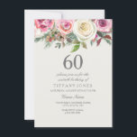 Convite 60º Aniversário do 60º Aniversário da Rosa Branca<br><div class="desc">Elegante White Rose Floral 60th Birthday Convide belo design de cor d'água floral floral completamente personalizável / personalizado</div>