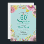 Convite 60º Aniversário do 60º Aniversário do Teal<br><div class="desc">Surpresa Floral 60º Convite de Aniversário para Mulheres. Camada De Água Floral,  Teal Aqua Turquoise Fundo. Para mais personalização,  clique no botão "Personalizar" e use nossa ferramenta de design para modificar este modelo.</div>