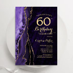 Convite 60º Aniversário do Agate Dourado Roxo<br><div class="desc">Roxo e ouro agam 60º convite de aniversário. Elegante design moderno com aquarela agate marble geode background,  faux glitter gold e typografia script font. Trendy convida o cartão perfeito para uma comemoração de dia das mulheres na moda. Impressos convites Zazzle ou modelo de impressão digital instantânea para download.</div>