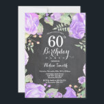 Convite 60º Aniversário do Bicicleta Roxo Floral<br><div class="desc">60º Aniversário do Botânico Purple Floral. Convite de Aniversário para Mulheres de Rosa Floral Flor Floral de Água. Rosa Rosa Rosa Elegante e Flores de Pequim. Aniversário Adulto. Fundo do quadro.Preto & Branco. 13 15 16º 18º 20 21 rua 30 40º 50º 80 de 60º 70 de 100º, qualquer idade....</div>