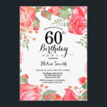 Convite 60º Aniversário do Botânico Vermelho<br><div class="desc">60º Aniversário do Botânico Floral Vermelho Convite de Aniversário para Mulheres de Rosa Floral Flor Floral de Água. Rosa Rosa Rosa Elegante e Flores de Pequim. Aniversário Adulto. Fundo Branco.Preto & Branco. 13 15 16º 18º 20 21 rua 30 40º 50º 80 de 60º 70 de 100º, qualquer idade.Para mais...</div>
