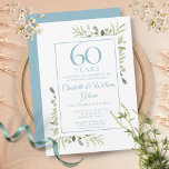 Convite 60º aniversário do casamento de Diamante Greenery<br><div class="desc">Um convite de aniversário de diamante que pode ser personalizado com sua informação especial de comemoração de 60 anos,  com um fundo azul de diamante no sentido inverso. Projetado por Thisnotme©</div>