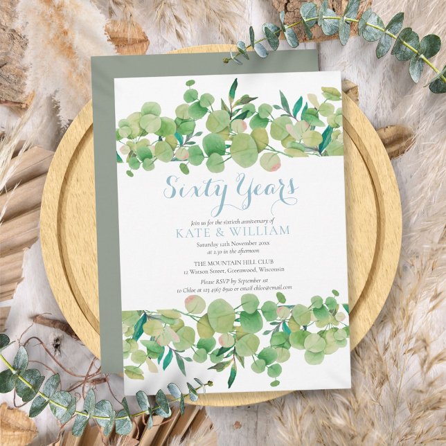 Convite 60º aniversário do casamento de Diamante Greenery (60th Diamond Wedding Anniversary Greenery Invitation)