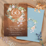 Convite 60º aniversário do casamento Rustic Wood Rosa Garl<br><div class="desc">Apresentando uma delicada granja floral de aquarela em um fundo de madeira de safra rústica, este convite de 60 anos de casamento botânico pode ser personalizado com suas informações especiais de aniversário de diamantes. O reverso apresenta uma garland floral correspondente que enquadra suas datas de aniversário em um texto branco...</div>