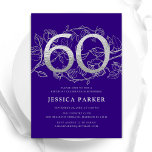Convite 60º aniversário do Elegante Purple Silver<br><div class="desc">Elegante convite de aniversário prateado roxo 60º. Design feminina moderna personalizável,  com sotaques botânicos rosas e prata brilhante fraca. Simples cartão de convite floral perfeito para uma comemoração de um na moda. Personalize com seus próprios detalhes. Impressos convites Zazzle ou modelo de impressão digital instantânea para download.</div>