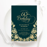 Convite 60º aniversário do Emerald Green - Rosas Dourados<br><div class="desc">Emerald Green Gold, elegante convite de aniversário 60º. Design clássico com rosas, folha de ouro falsa e letra de script de tipografia. A Trendy convida o cartão perfeito para uma festa de na moda. Personalize com seus próprios detalhes. Pode ser personalizado para qualquer idade. Impressos convites Zazzle ou modelo de...</div>
